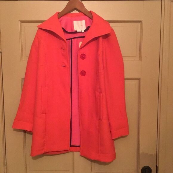 NWT Anthropologie || Wellesley Pleated Peacoat Coat Orange - Picture 4 of 10